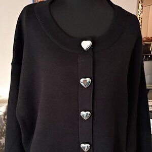 PHILOSOPHY PLUS SZ WOMEN'S BLACK CARDIGAN SWEATER WITH SILVER HEART BUTTONS  NWT